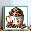 Coffee Dachshund-Partial 11CT Stamped Cross Stitch Bead Embroidery 36*36cm/14.17*14.17in tapestrymarket