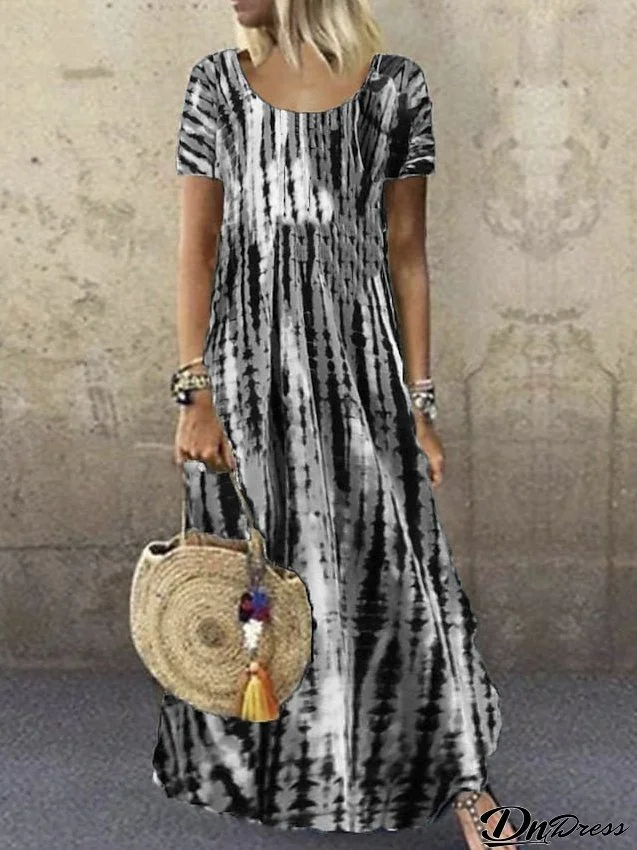 T Shirt Dress Tee Dress Maxi long Dress Green Blue White Black Purple Gray Red Yellow Short Sleeve Striped Print Print Spring Summer Round Neck Basic Casual S M L XL 2XL 3XL 4XL 5XL for Women