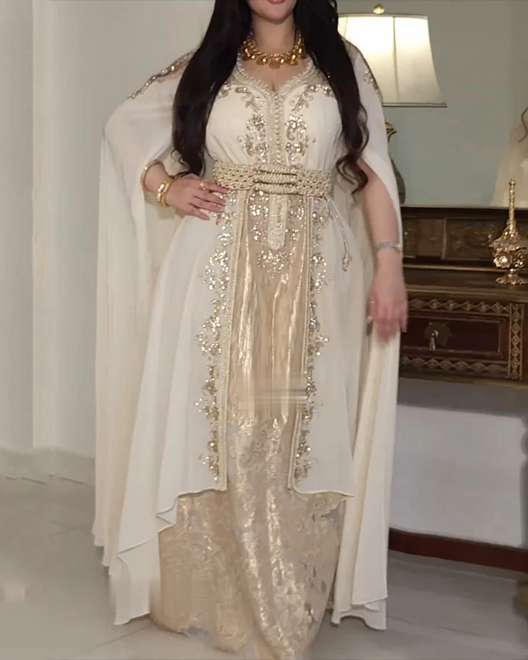 Women's Shawl Sequin Kaftan Dress