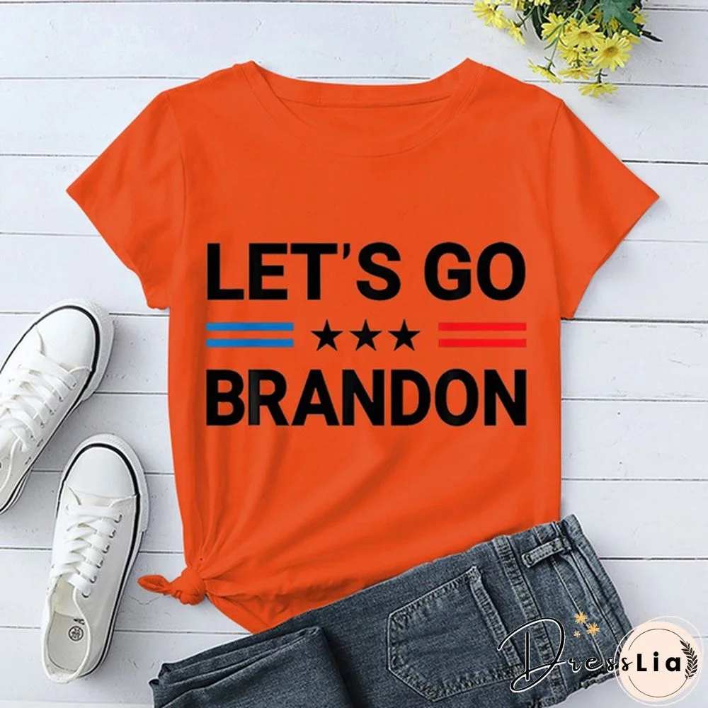 Cute Let's Go Brandon Print T-shirts For Women Summer Lovely Short Sleeve Casual T-shirts Funny Ldies Round Neck Tops