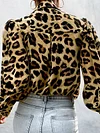 V-Neck Puff Sleeves Button Leopard Print Blouses&Shirts Tops