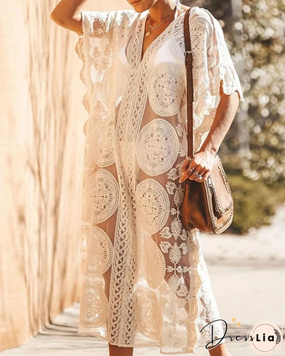 Sheer Lace Crochet Maxi Boho Dress