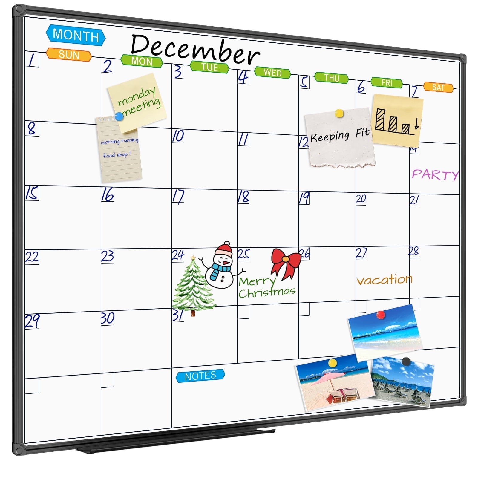 JILoffice dry erase calendar whiteboard 48 x 36 Magnetic Monthly Calendar Dry Erase Board, Black Aluminum Frame