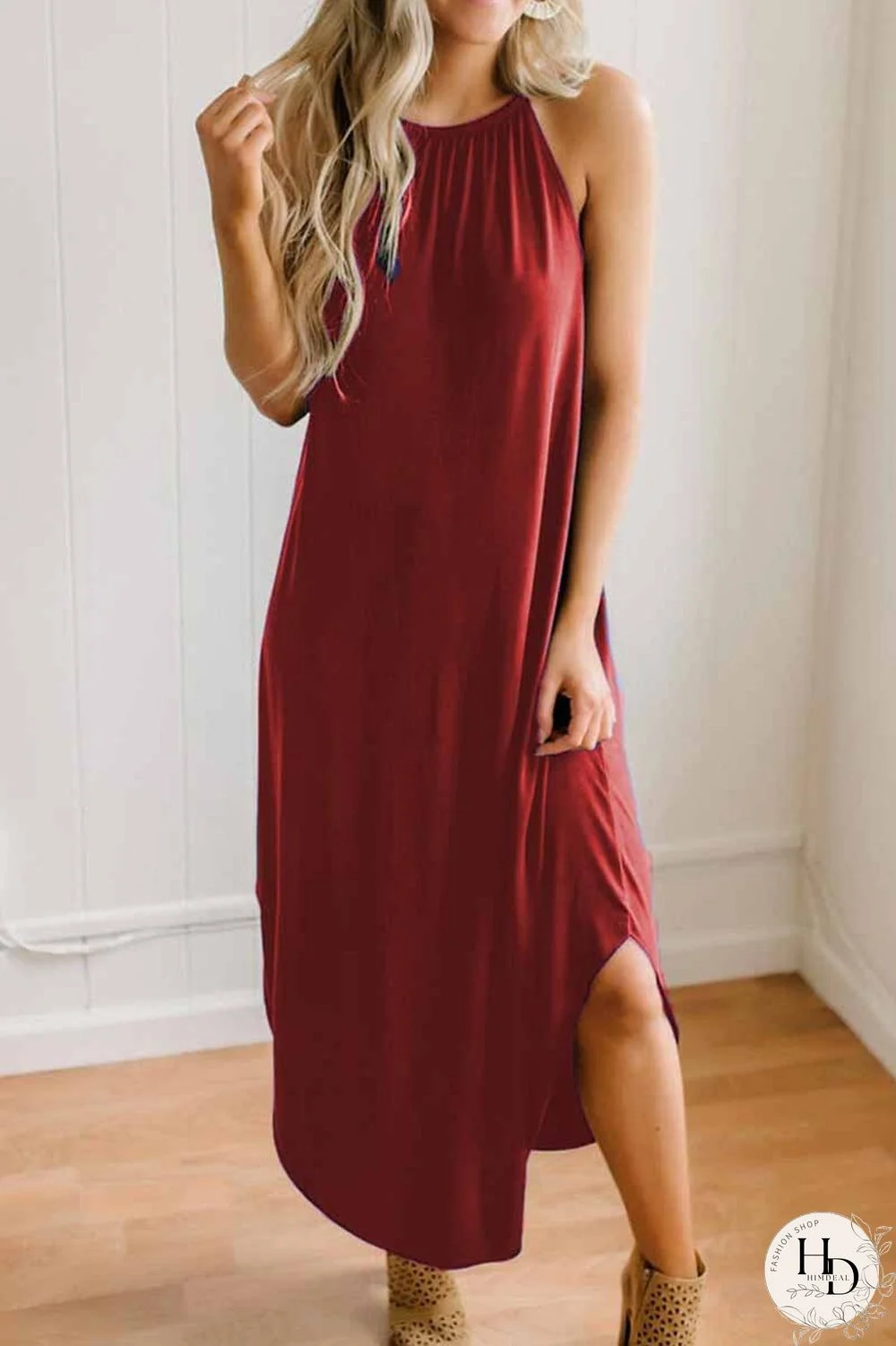 Loose Sexy Solid Color Sling Midi Dress