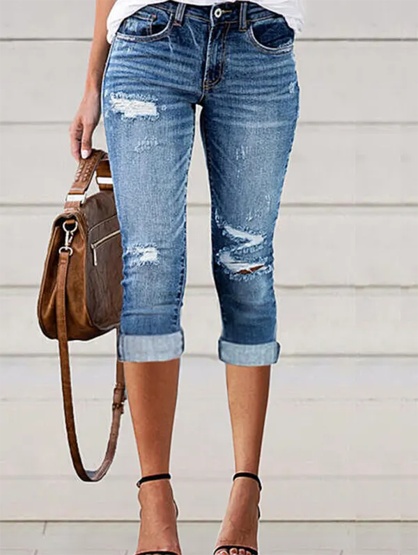 Casual Plain Regular Fit Denim&jeans
