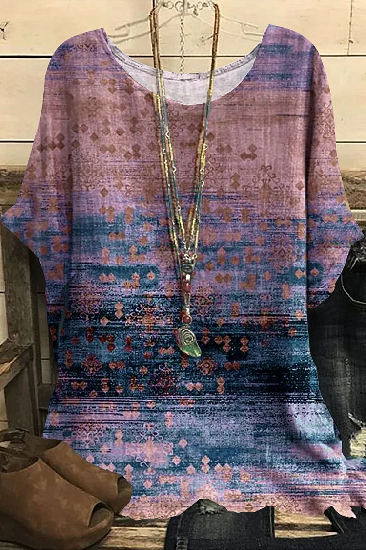 Flycurvy Plus Size Casual Purple Cotton And Linen Ombre Tie Dye Print Blouse  Flycurvy [product_label]
