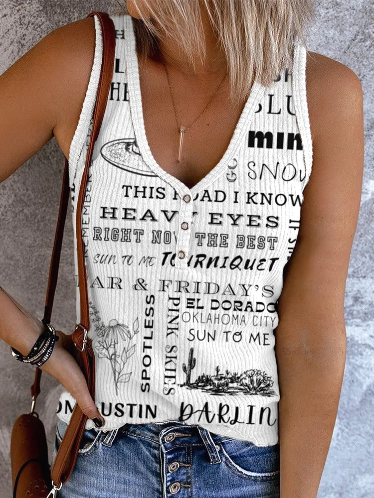 Comstylish Country Music Song Print Vintage Tank Top