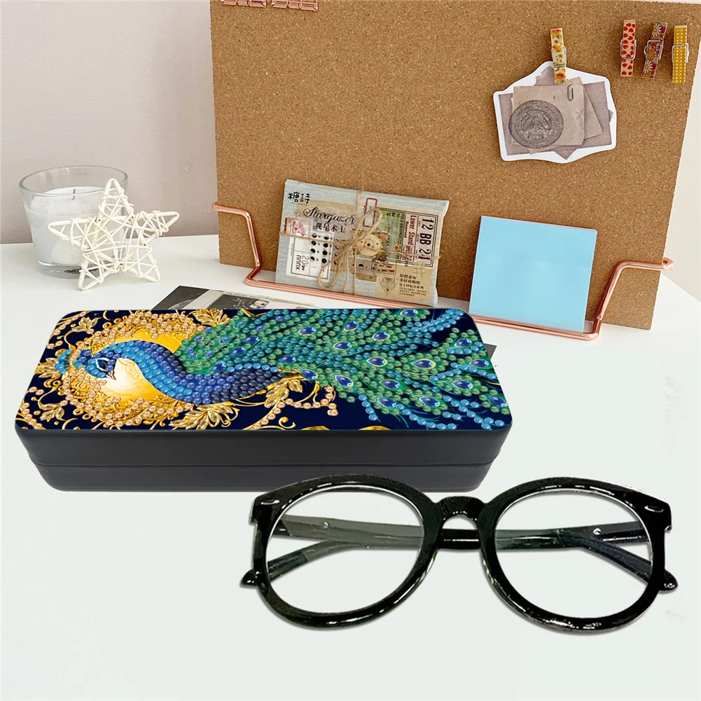 2Pcs 5D DIY Peacock Diamond Painting Glasses Case Kit Diamond Art Glasses Case