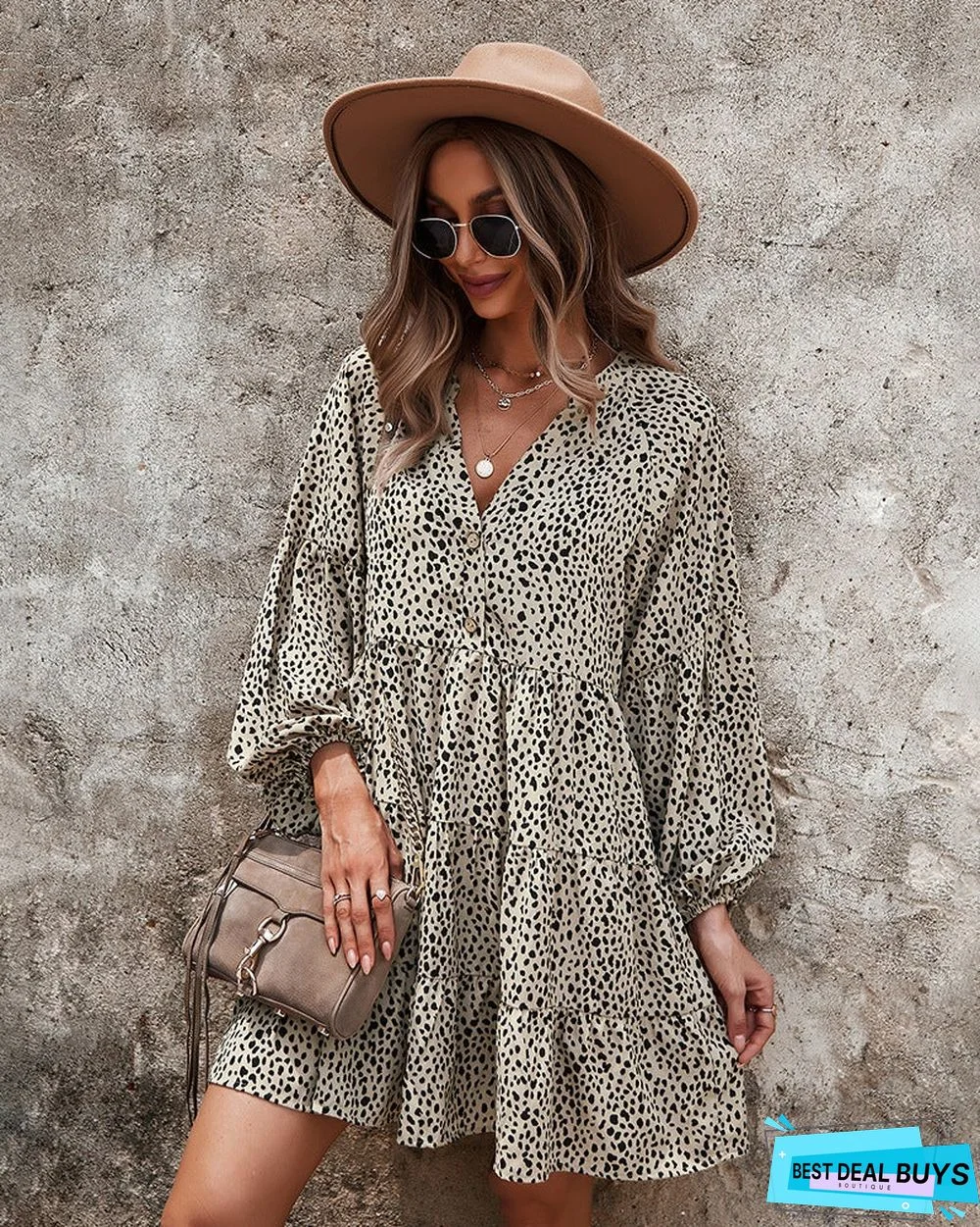 European and American Long Sleeve Fashion Women's Leopard Print Dress