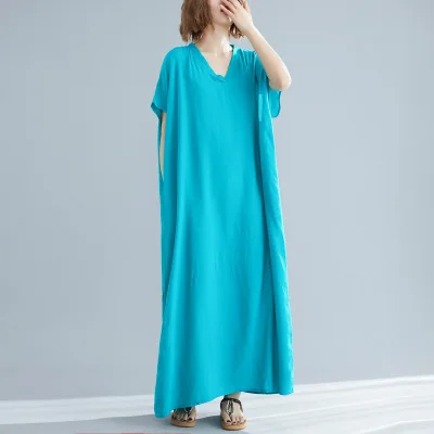 Loose Cotton Solid Color Maxi Dress