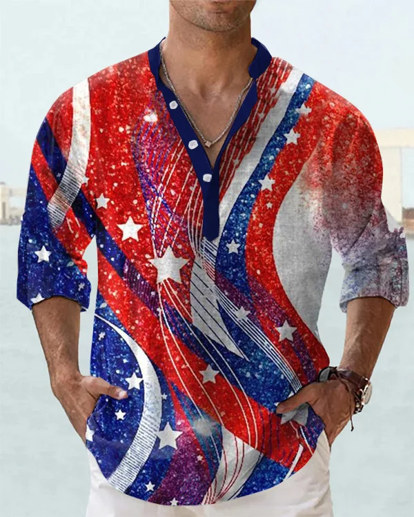Men's Fashion Flag Long Sleeve Shirt socialshop