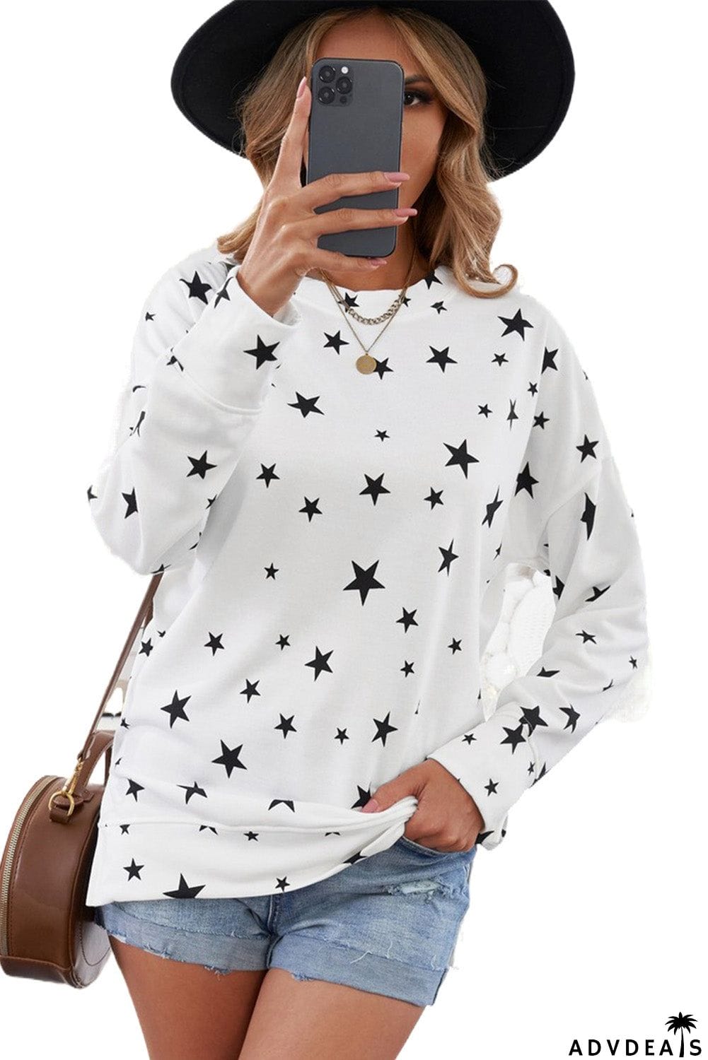 Round Neck Star Print Long Sleeve Top