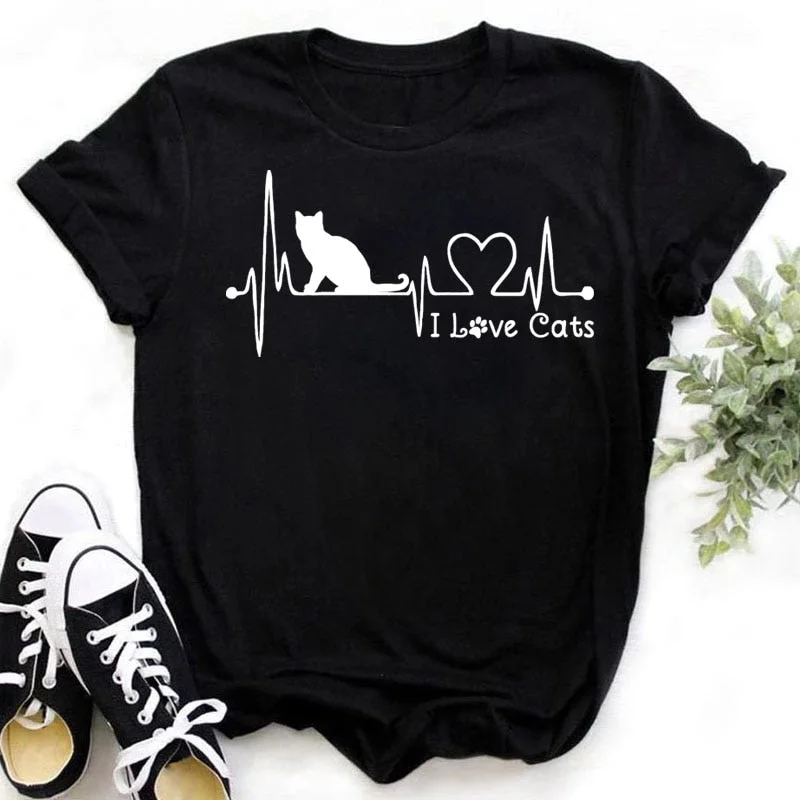 Cat MOM Women's Top Summer Fashion Short-sleeved Cat and Dog Paw Print Girl T-shirt Female Y2K Clothes,Drop Ship