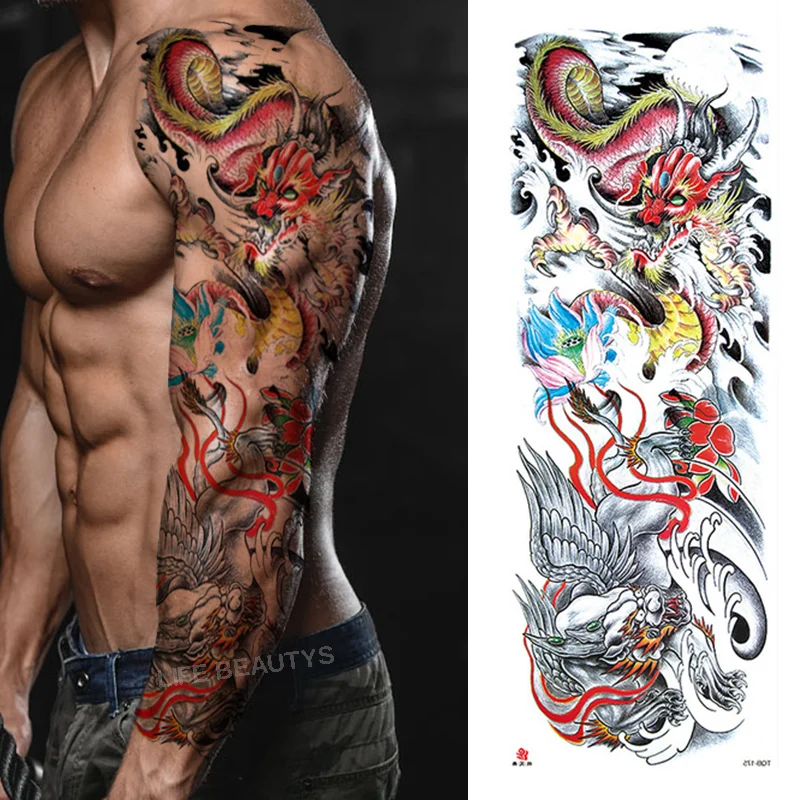 Sdrawing Arm Sleeve Tattoo Lion Crown King Rose Waterproof Temporary Sticker Wild Wolf Tiger Men Full Skull Totem Tatoo