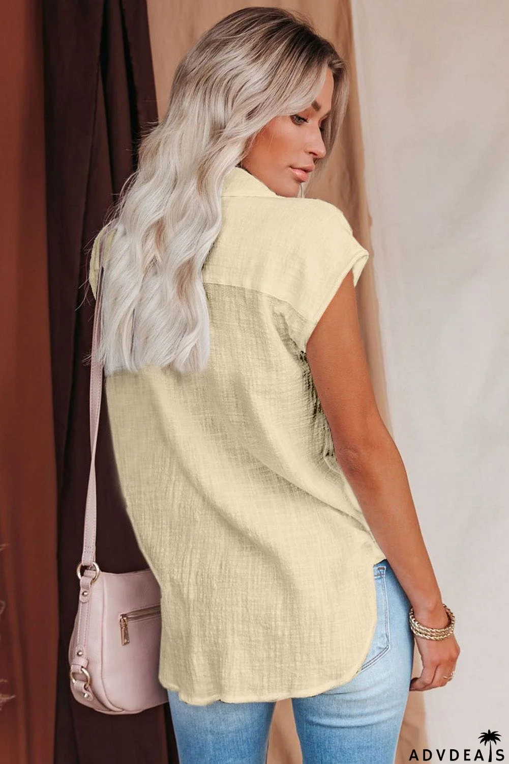 Turn-down Collar Button Front Tank