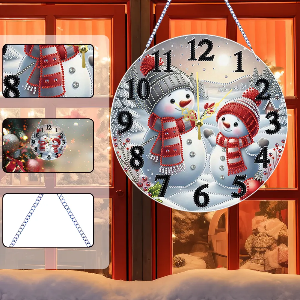 2D Flat DIY Xmas Diamond Painting Ornament with Clock Function Creative Craft