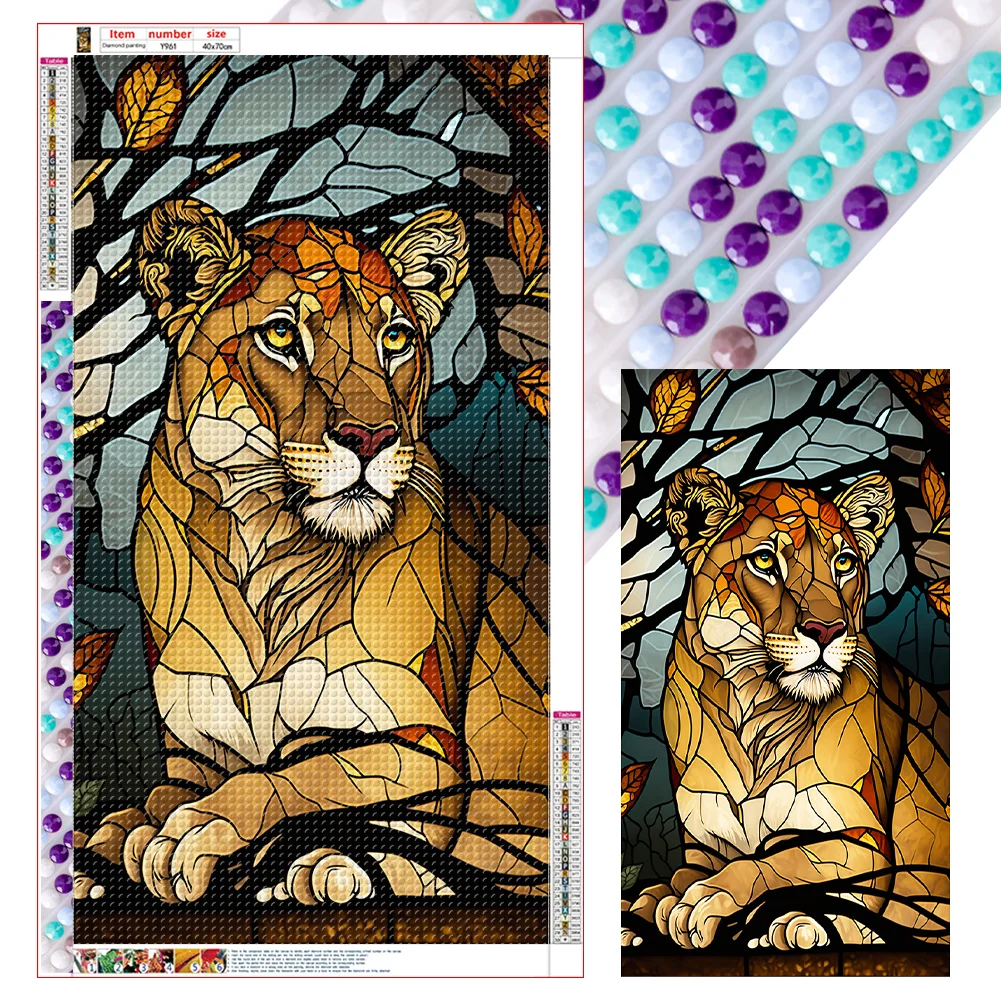 Diamond Painting - Full Round Drill - Stained Glass Lion(40*70cm)