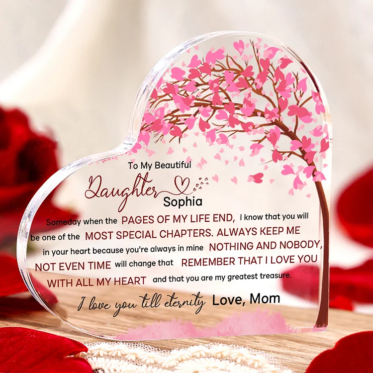 To My Daughter Acrylic Heart Keepsake Personalized 2 Names Pink Tree Ornament - I Love You Till Eternity