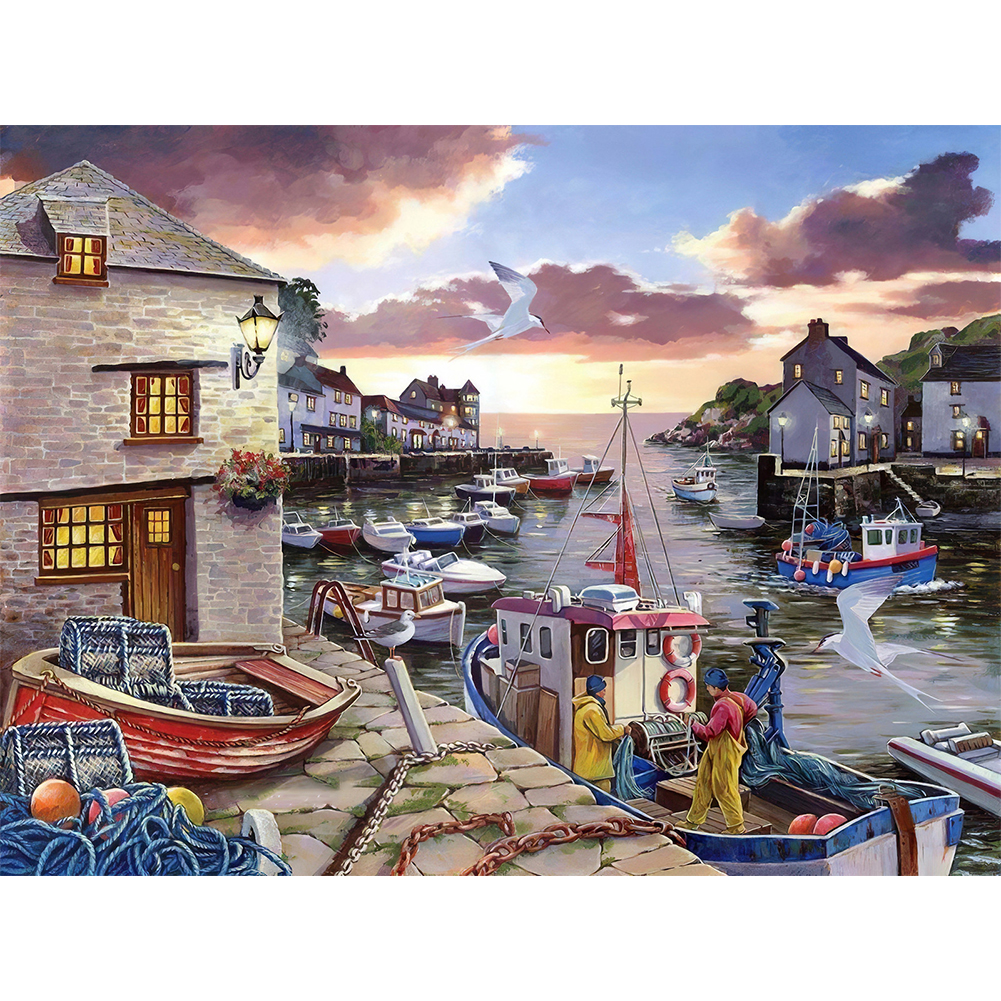 

50*40CM - Round Drill Diamond Painting - Street House, 501 Original