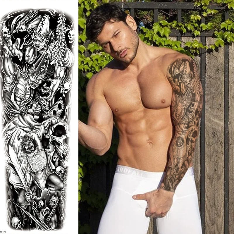 Polynesian Temporary Tattoo Sleeve Tribal Arm Waterproof Transfers Halloween Men