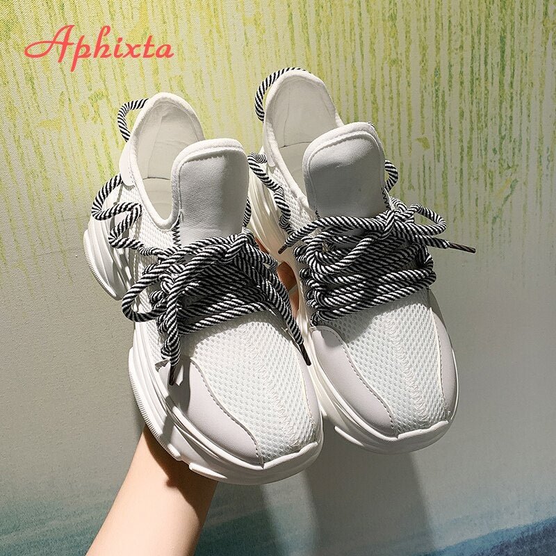 Aphixta 2020 Fashion Old Daddy Sneakers Women Thick Bottom Classic Round Toe Air Mesh Breathing Leisure Yellow  Women Shoes