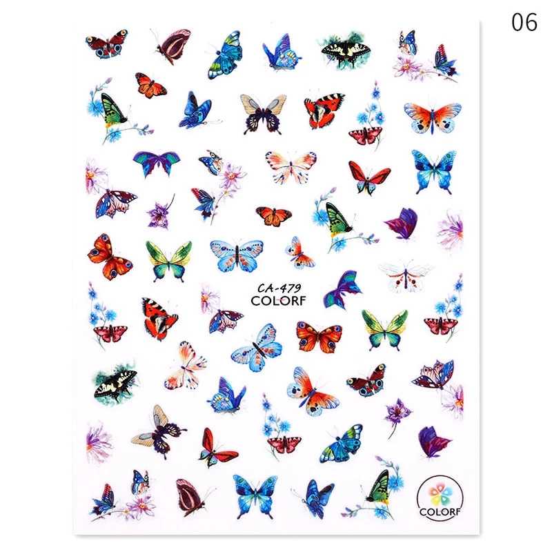 Butterfly Geometric Design 3D Nail Sticker Fruit Transfer Decals Adhensive Slider Wraps Decoration Nail Art DIY Accessories