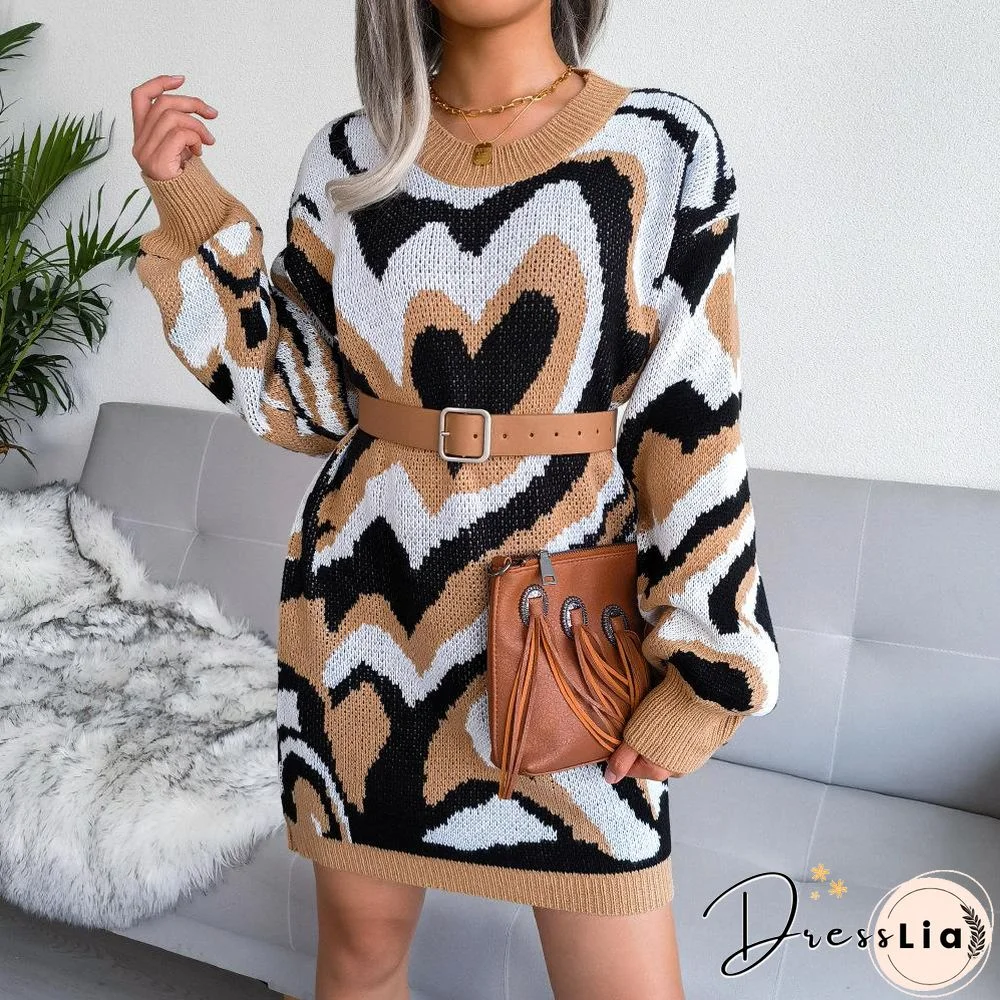 Heart Shape Color Block Knitting Dress