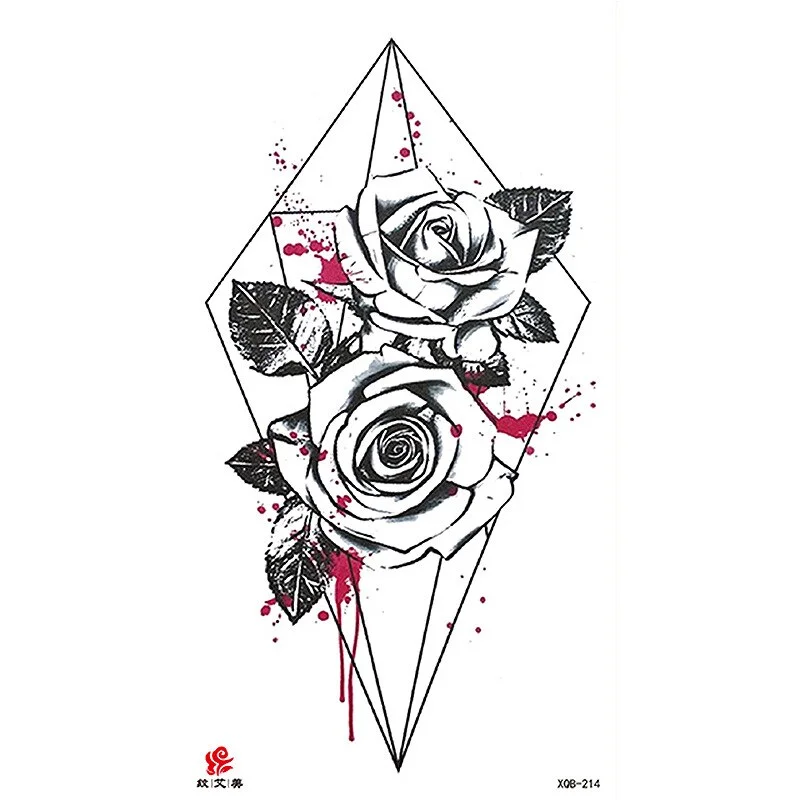 Sdrawing Temporary Tattoo Sticker Flash Tattoos Skull Snake Wolf Blue Pink Rose Flowers Body Art Arm Fake Sleeve Tatoo Women