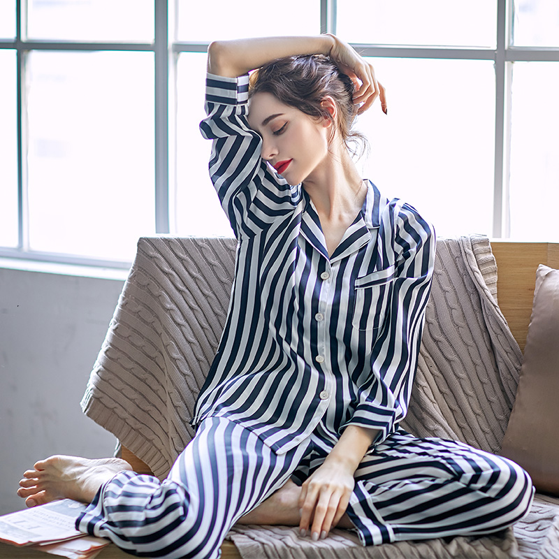 Silk Pajamas Set Women's Printing Long Sleeve REAL SILK LIFE