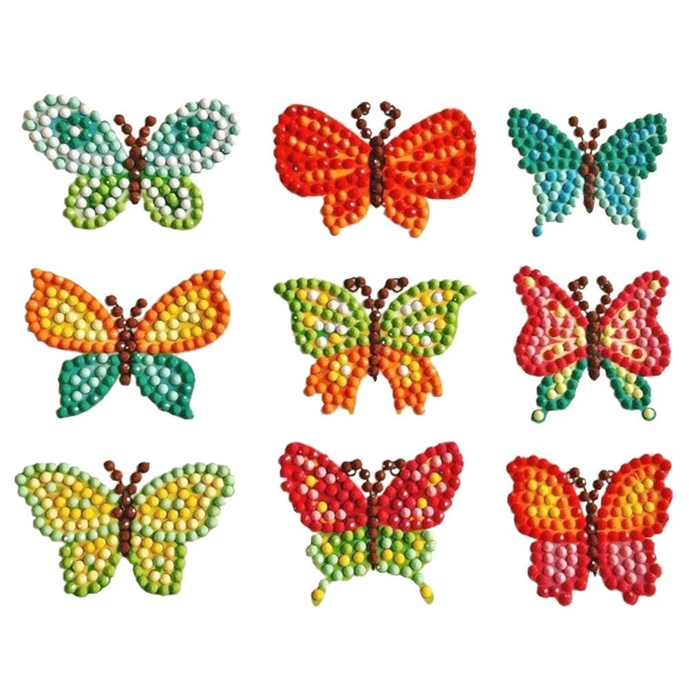 9pcs DIY Full Drill Round Butterfly Diamond Painting Children Cartoon Stickers