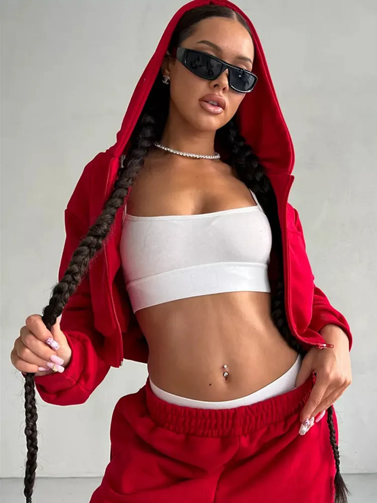 Red Long Sleeve Activewear Two Piece Set