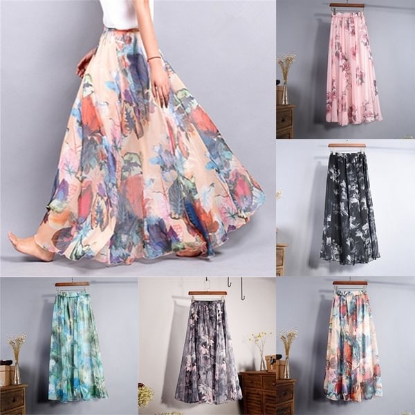 Women Boho Vintage Bohemia Chiffon Floral Printed Floor-Length Long Maxi Beach Dresses - Shop Trendy Women's Clothing | LoverChic