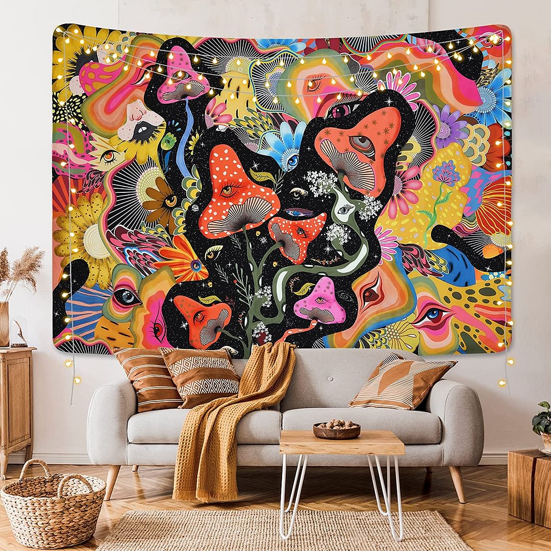 Psychedelic eyes mushroom Tapestry Wall Hanging Botanical Celestial Floral Tapestry Hippie Carpets Dorm Decor Starry SkyCarpet