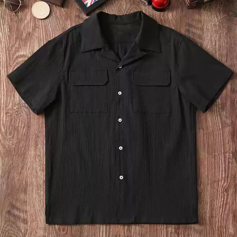 Men's Cotton Blend Seersucker Cuban Collar Short Sleeve Shirt
