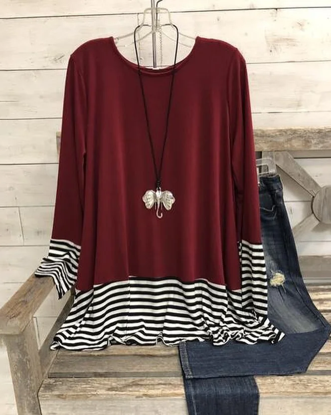 Striped Stitching Casual T-shirt