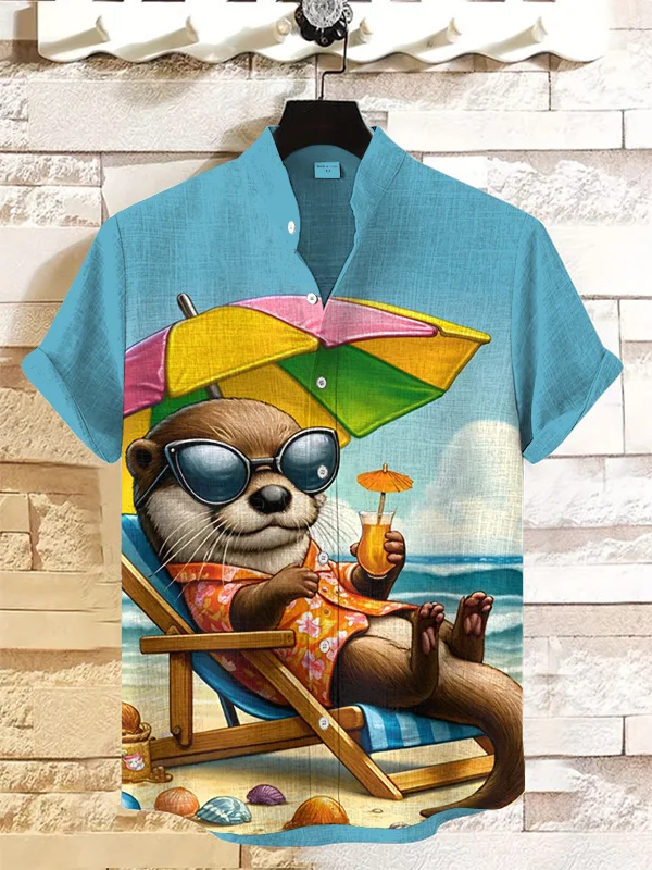 Men's Otter Beach Vacation Art Print Short Sleeve Shirt