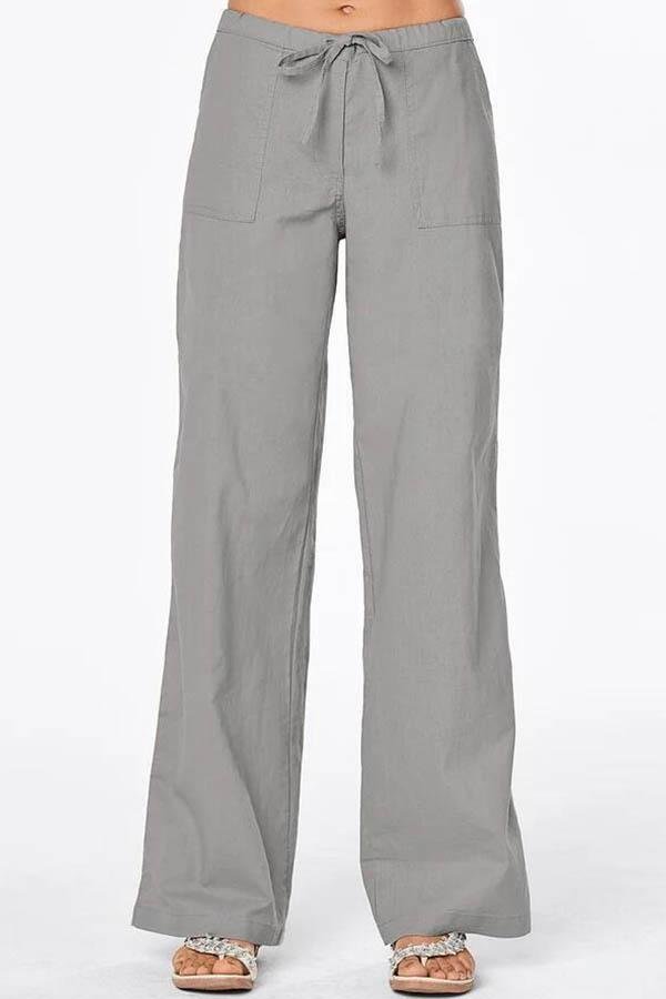 Women Solid Casual Side Pockets Wide Leg Pants-luchamp:luchamp