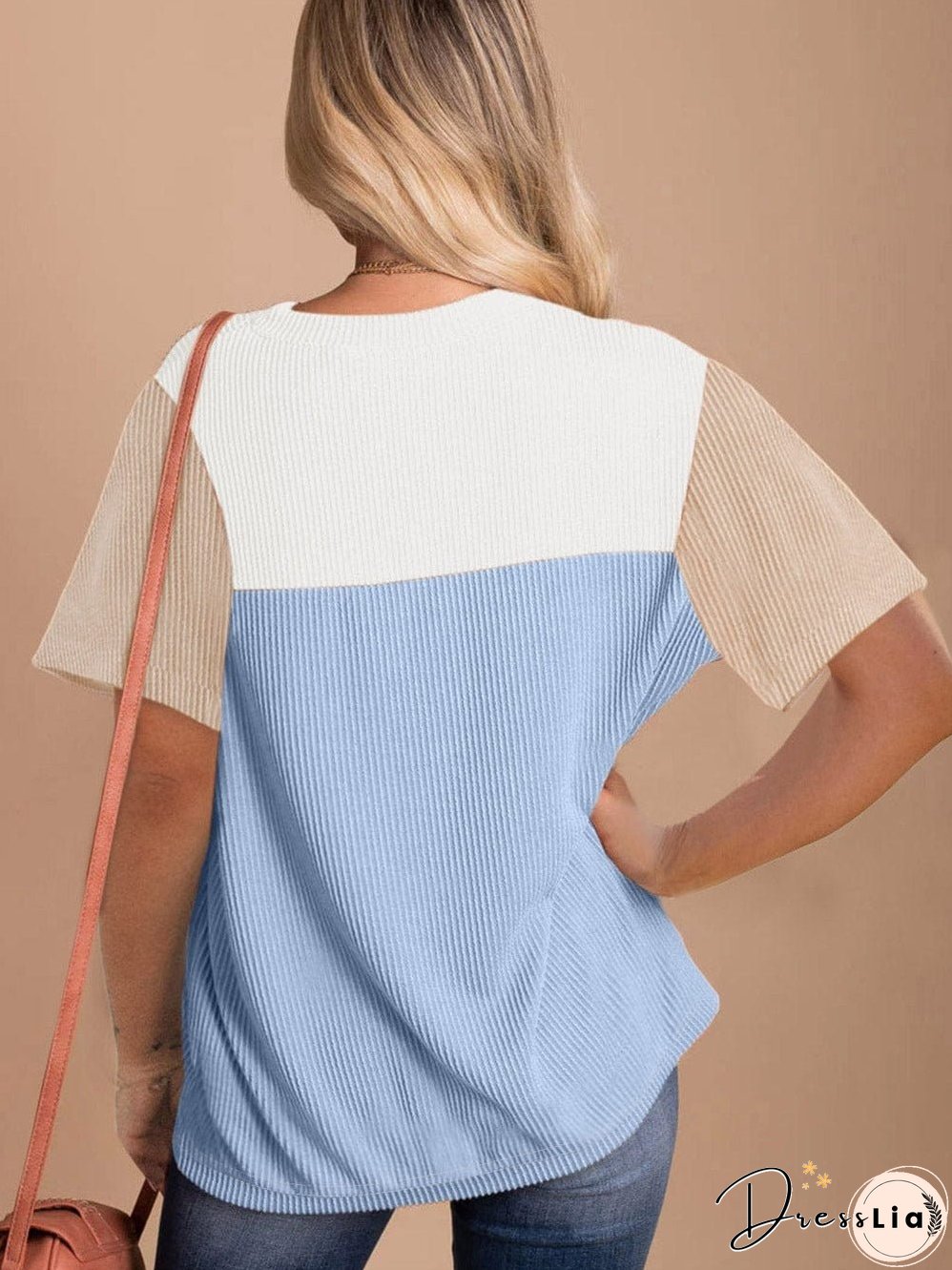 Versatile Colorblock Ribbed Knit Tee