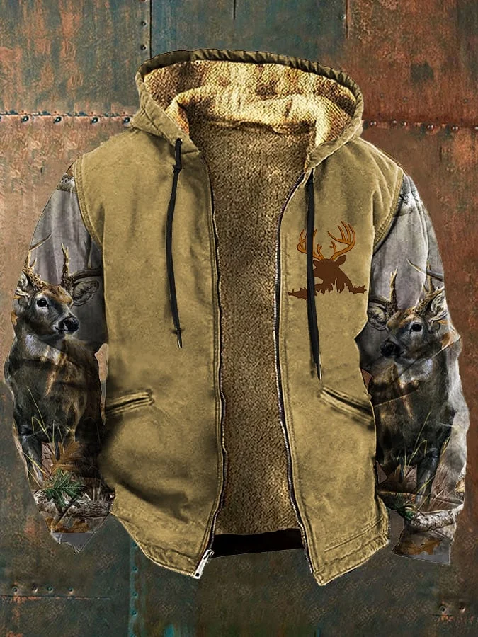 Men's Casual Retro Elk Contrast Plush Jacket