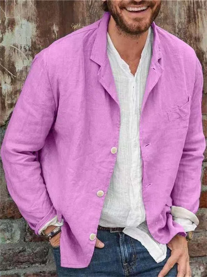 Men's Spring and Autumn Casual Cotton and Linen Loose Suit Jacket Suit Solid Color Tops-JRSEE