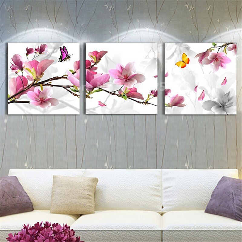 3 Pcs Canvas Art Modern Home Decoration Wall Art Picture For Living Room Pink Flower Canvas Print Painting On Canvas Unframed