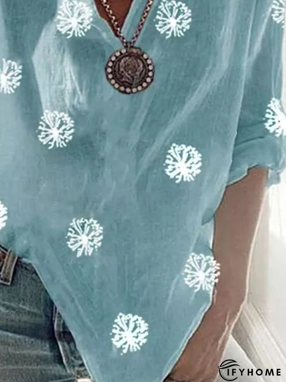 Vintage V Neck Dandelion Printed Casual Top | IFYHOME