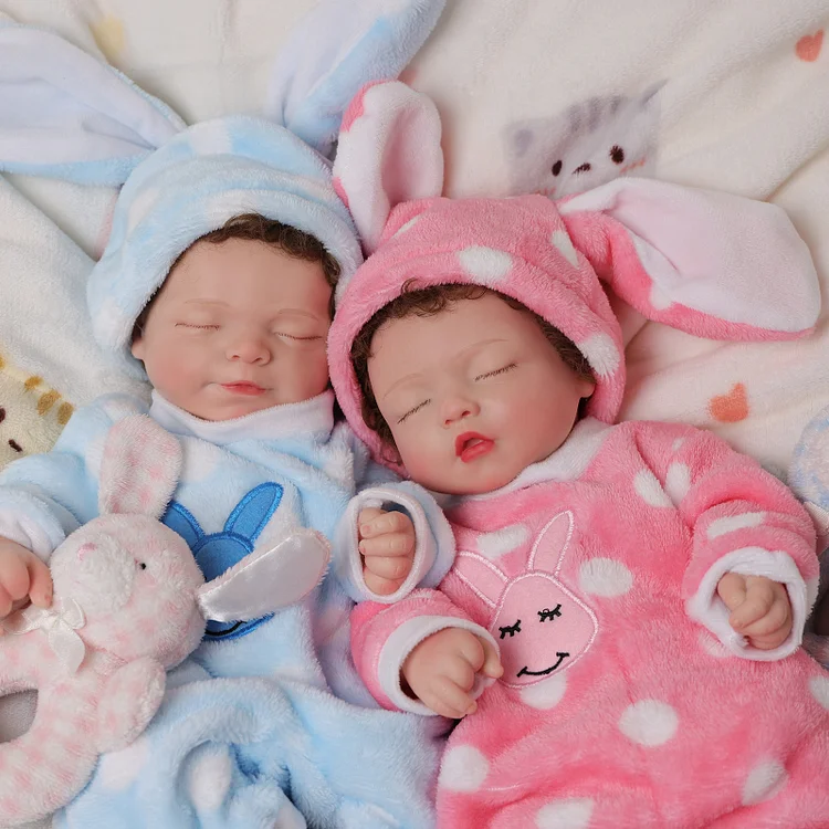 Babeside Suzy&Ruby 16" Full Silicone Reborn Baby Dolls Lifelike Infant Twins Sleeping and Awake Lovely