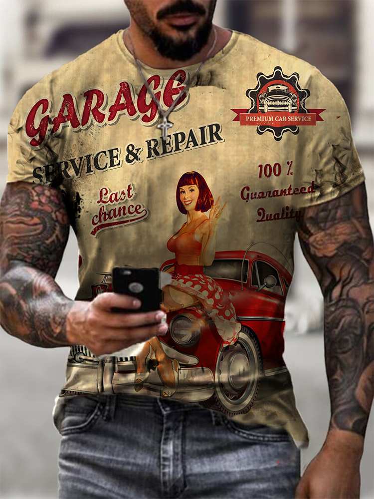 Mens retro Moto Tin Logo Printed T-shirt / [viawink] /