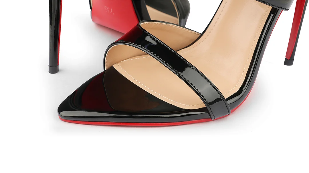 120mm Women's Sandals Pointed Toe Mules Heels Slip on Red Bottom Stilettos Irregular Strap Sandals -MERUMOTE