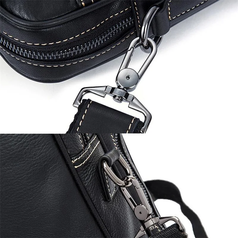 Fine Stitching Dual Top Handle Detachable Sling Strap Zip Top Genuine Leather Briefcase