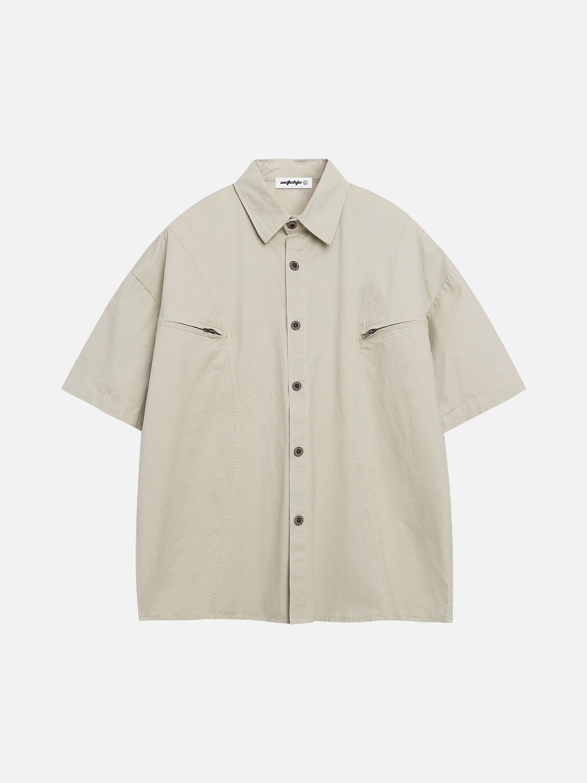 Beige Act Chic Zip Pocket Cargo Short Sleeve Shirt Front