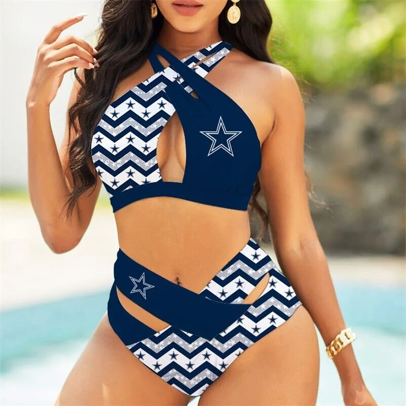 Dallas Cowboys Women's Two Piece Swimsuit High Waist Bikini with Bottom Gift