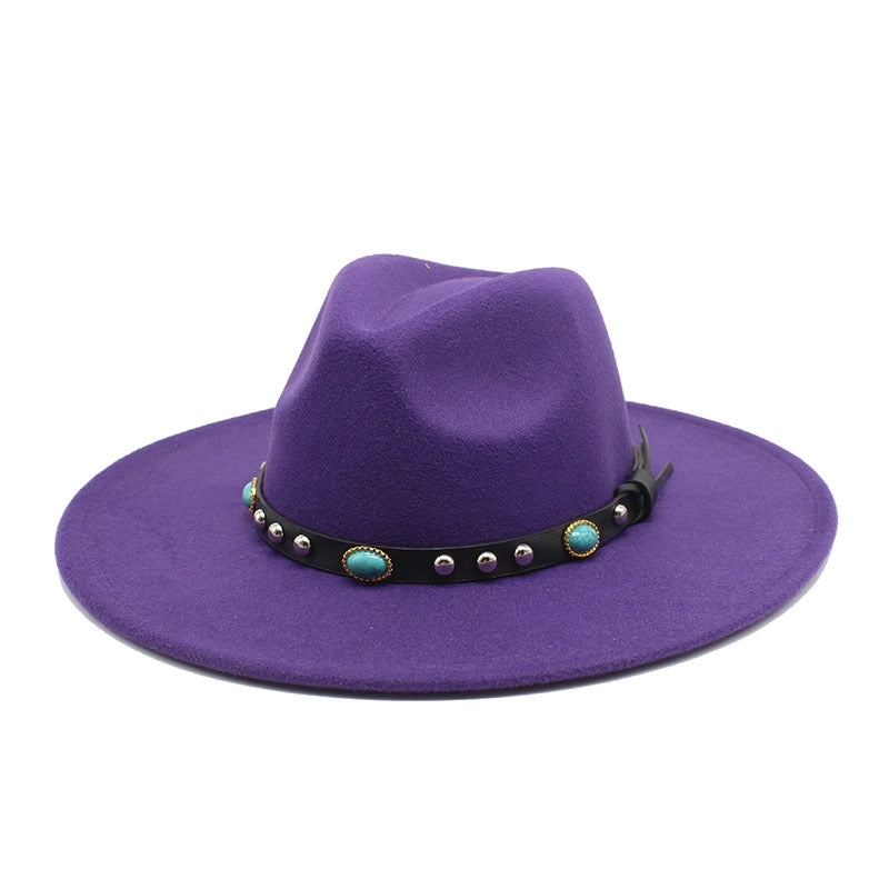 Classic Panama Autumn And Winter Men And Women Denim Woolen Hat New Big Brim Hat