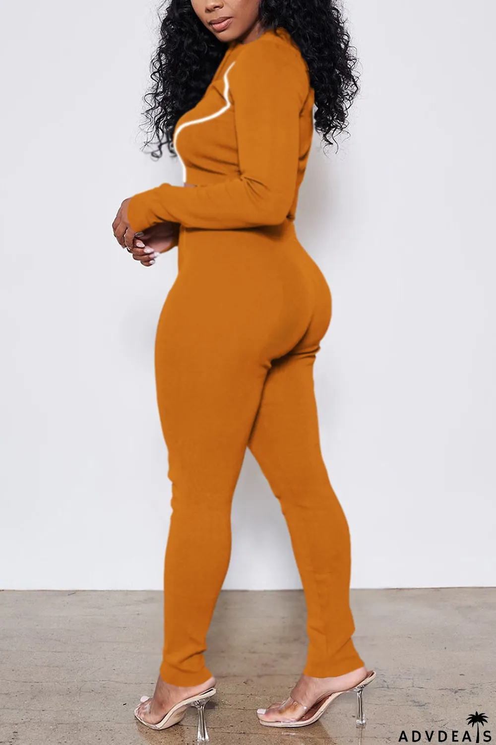 Apricot Casual Sportswear Polyester Fiber Patchwork Solid Split Joint Pants Zipper Collar Long Sleeve Regular Sleeve Short Two Pieces